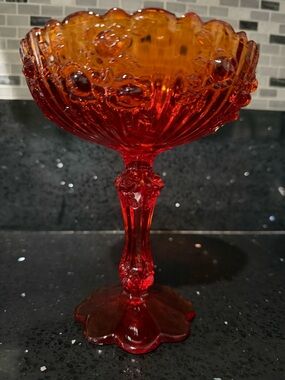 Vintage Ruby to Amber Ombre Glass Compote